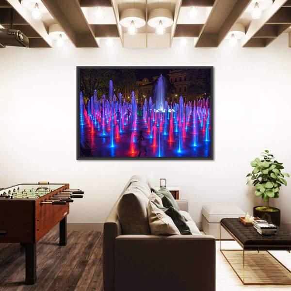 Vivid Color Fountain Water Canvas Wall Art-5 Horizontal-Gallery Wrap-22" x 12"-Tiaracle
