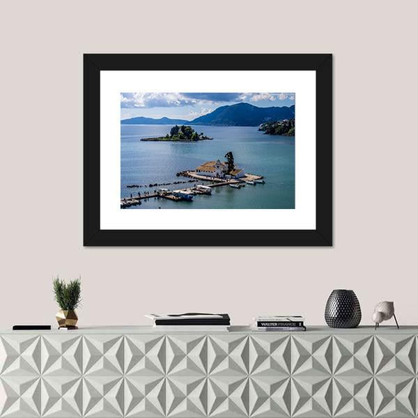 Vlacherna Monastery Greece Canvas Wall Art-1 Piece-Framed Print-42" x 14"-Tiaracle