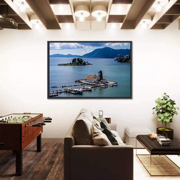 Vlacherna Monastery Greece Canvas Wall Art-5 Horizontal-Gallery Wrap-22" x 12"-Tiaracle