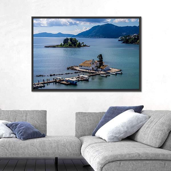 Vlacherna Monastery Greece Canvas Wall Art-5 Horizontal-Gallery Wrap-22" x 12"-Tiaracle