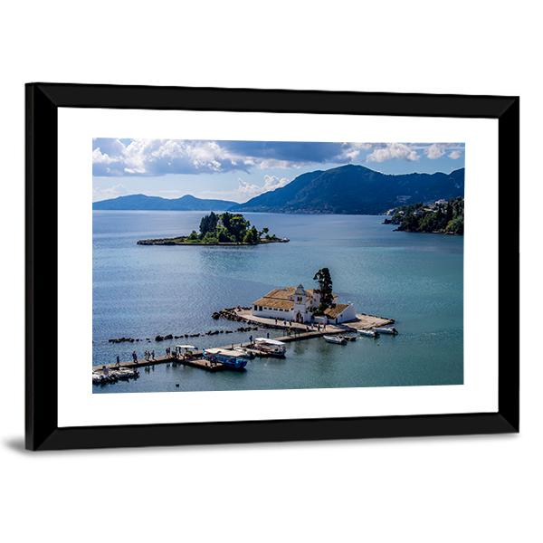 Vlacherna Monastery Greece Canvas Wall Art-5 Horizontal-Gallery Wrap-22" x 12"-Tiaracle