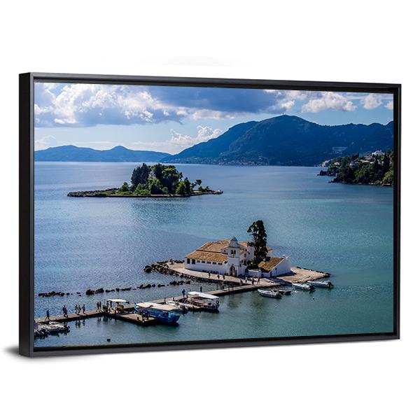 Vlacherna Monastery Greece Canvas Wall Art-5 Horizontal-Gallery Wrap-22" x 12"-Tiaracle