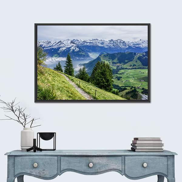 Walk Way On Mountain Canvas Wall Art-1 Piece-Floating Frame-24" x 16"-Tiaracle