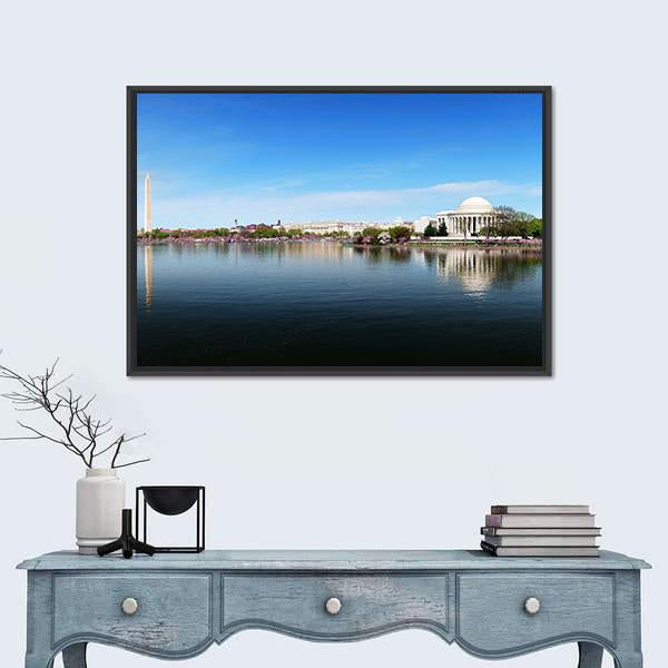 Washington Monument and Thomas Jefferson Memorial Canvas Wall Art-1 Piece-Floating Frame-24" x 16"-Tiaracle