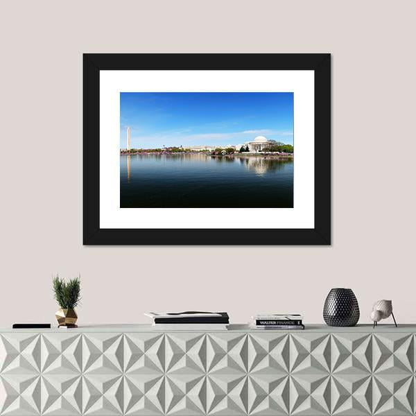 Washington Monument and Thomas Jefferson Memorial Canvas Wall Art-1 Piece-Framed Print-20" x 16"-Tiaracle