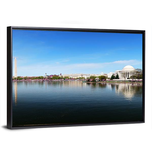 Washington Monument and Thomas Jefferson Memorial Canvas Wall Art-3 Horizontal-Gallery Wrap-25" x 16"-Tiaracle
