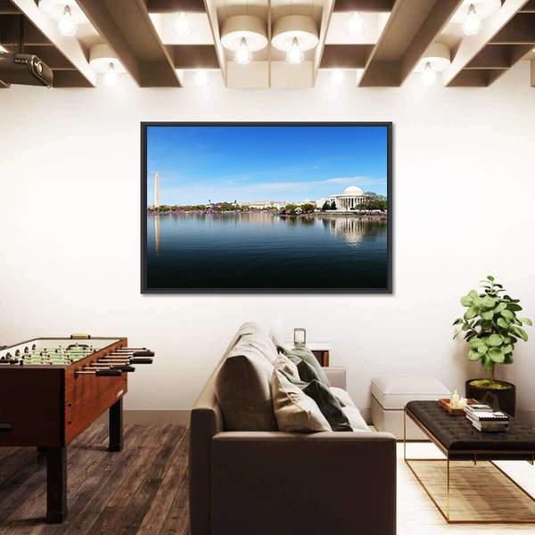 Washington Monument and Thomas Jefferson Memorial Canvas Wall Art-3 Horizontal-Gallery Wrap-25" x 16"-Tiaracle