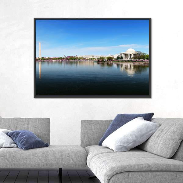 Washington Monument and Thomas Jefferson Memorial Canvas Wall Art-3 Horizontal-Gallery Wrap-25" x 16"-Tiaracle