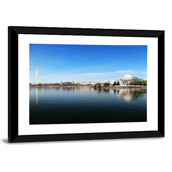 Washington Monument and Thomas Jefferson Memorial Canvas Wall Art-3 Horizontal-Gallery Wrap-25" x 16"-Tiaracle