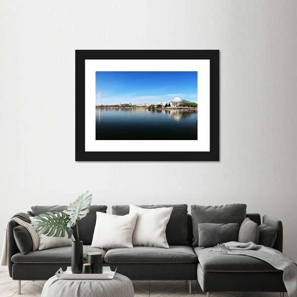 Washington Monument and Thomas Jefferson Memorial Canvas Wall Art-3 Horizontal-Gallery Wrap-25" x 16"-Tiaracle