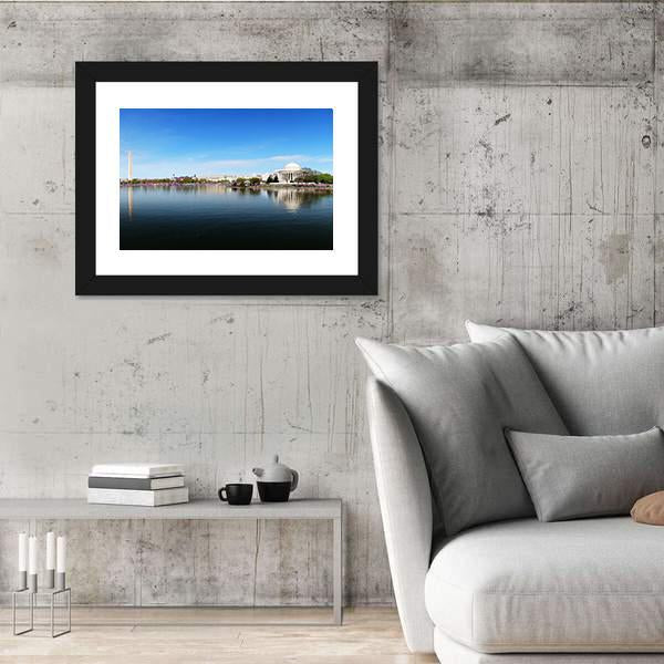 Washington Monument and Thomas Jefferson Memorial Canvas Wall Art-3 Horizontal-Gallery Wrap-25" x 16"-Tiaracle
