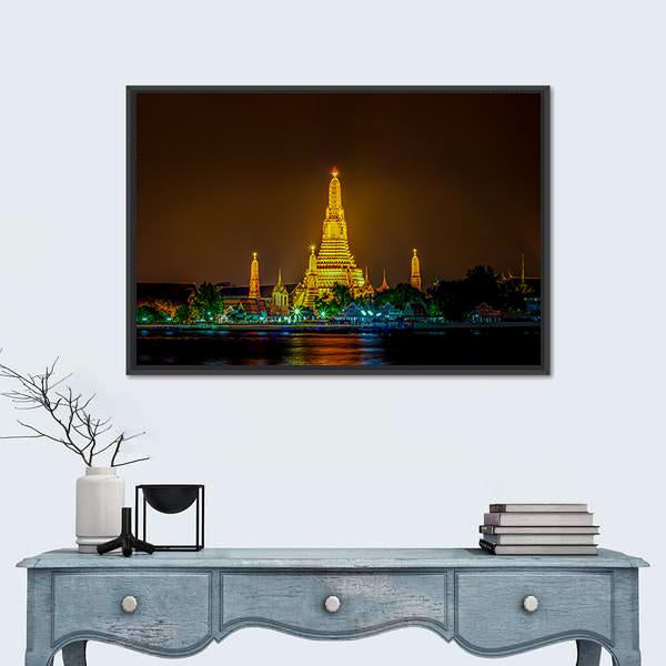 Wat Arun Ratchawararam Temple Bangkok Canvas Wall Art-1 Piece-Floating Frame-24" x 16"-Tiaracle