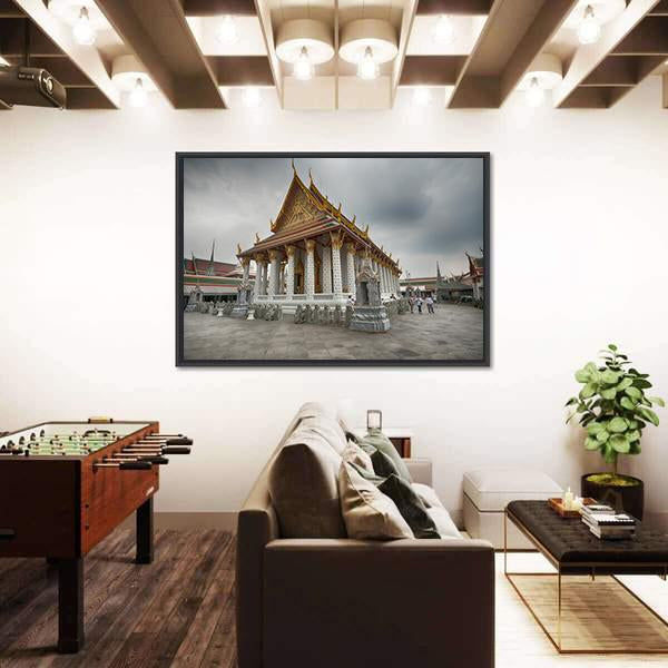 Wat Arun Temple In Bangkok Thailand Canvas Wall Art-5 Horizontal-Gallery Wrap-22" x 12"-Tiaracle