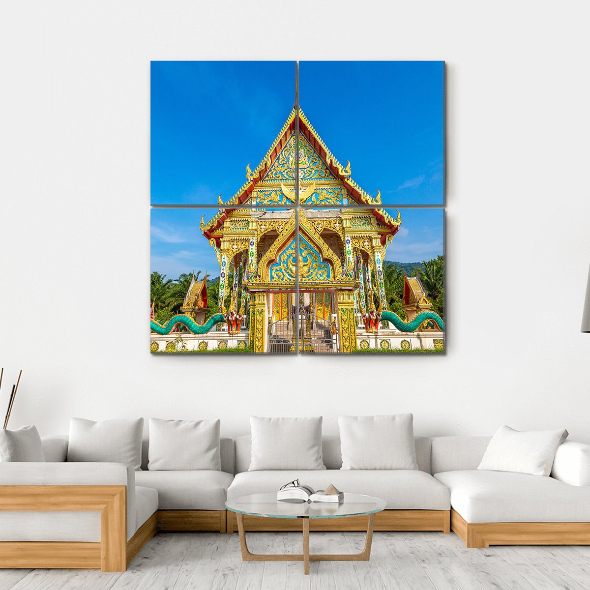 Wat Kaew Manee Si Mahathat Temple Canvas Wall Art-4 Square-Gallery Wrap-17" x 17"-Tiaracle