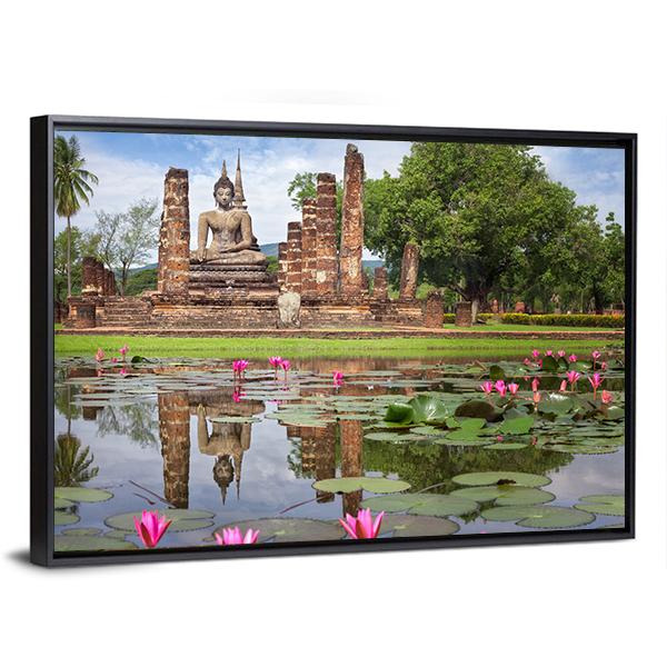 Wat Mahathat in Sukhothai Historical Park Thailand Canvas Wall Art-3 Horizontal-Gallery Wrap-25" x 16"-Tiaracle