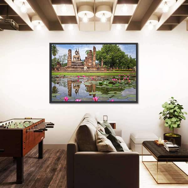 Wat Mahathat in Sukhothai Historical Park Thailand Canvas Wall Art-5 Horizontal-Gallery Wrap-22" x 12"-Tiaracle