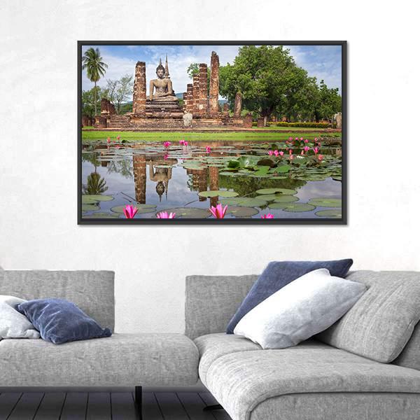 Wat Mahathat in Sukhothai Historical Park Thailand Canvas Wall Art-5 Horizontal-Gallery Wrap-22" x 12"-Tiaracle