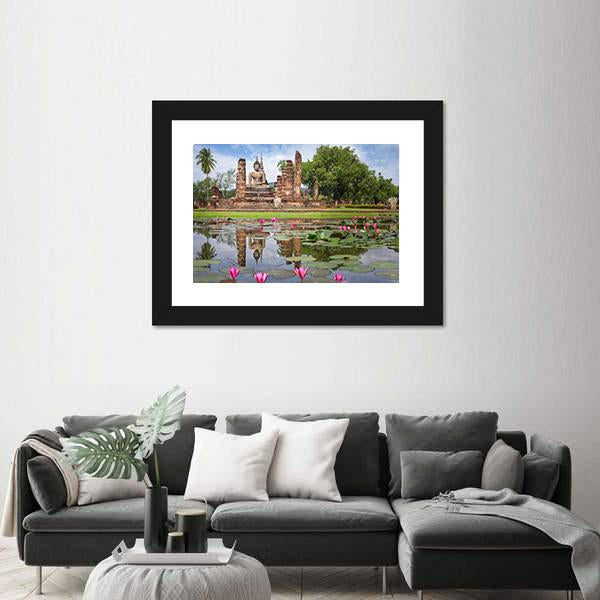 Wat Mahathat in Sukhothai Historical Park Thailand Canvas Wall Art-5 Horizontal-Gallery Wrap-22" x 12"-Tiaracle