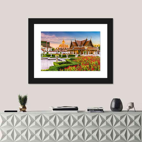 Wat Ratchanatdaram Temple In Bangkok Canvas Wall Art-1 Piece-Framed Print-42" x 14"-Tiaracle