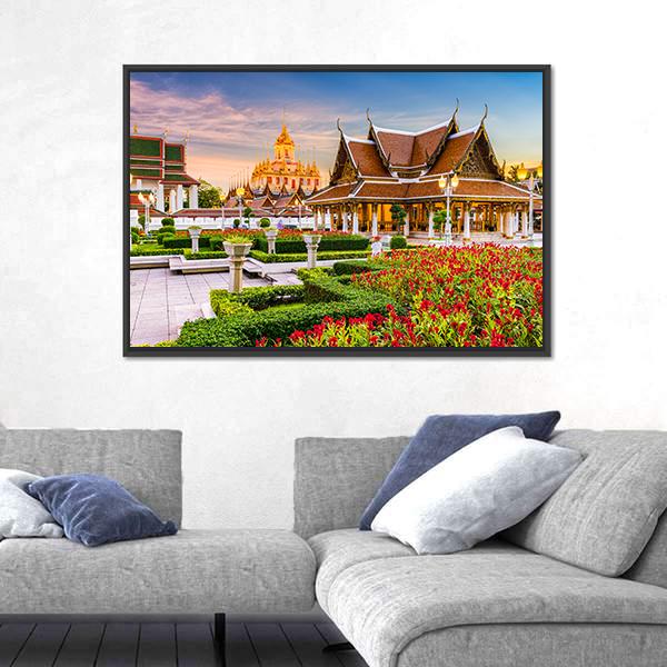 Wat Ratchanatdaram Temple In Bangkok Canvas Wall Art-5 Horizontal-Gallery Wrap-22" x 12"-Tiaracle