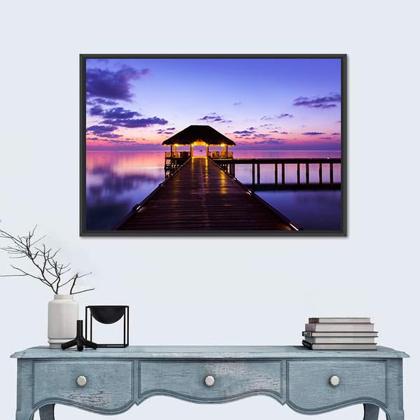Water Cafe At Sunset Maldives Canvas Wall Art-1 Piece-Floating Frame-36" x 24"-Tiaracle
