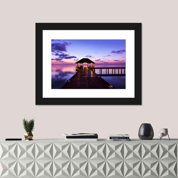 Water Cafe At Sunset Maldives Canvas Wall Art-1 Piece-Framed Print-30" x 20"-Tiaracle