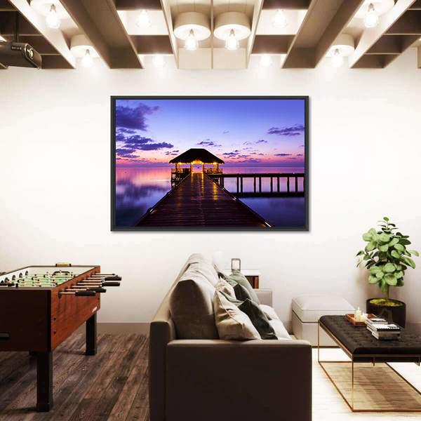 Water Cafe At Sunset Maldives Canvas Wall Art-5 Horizontal-Gallery Wrap-22" x 12"-Tiaracle
