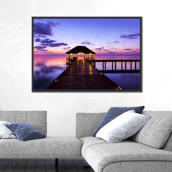 Water Cafe At Sunset Maldives Canvas Wall Art-5 Horizontal-Gallery Wrap-22" x 12"-Tiaracle