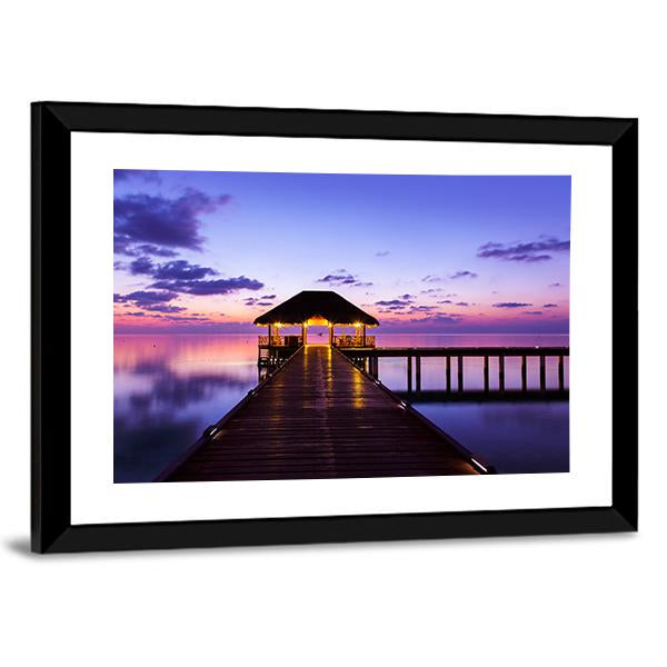 Water Cafe At Sunset Maldives Canvas Wall Art-5 Horizontal-Gallery Wrap-22" x 12"-Tiaracle