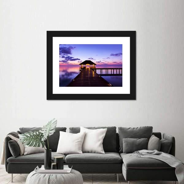 Water Cafe At Sunset Maldives Canvas Wall Art-5 Horizontal-Gallery Wrap-22" x 12"-Tiaracle