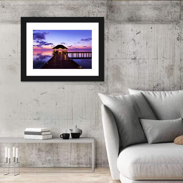 Water Cafe At Sunset Maldives Canvas Wall Art-5 Horizontal-Gallery Wrap-22" x 12"-Tiaracle