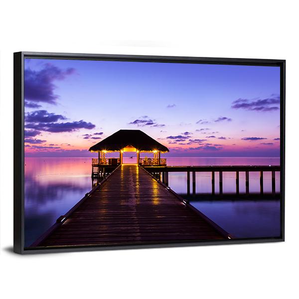 Water Cafe At Sunset Maldives Canvas Wall Art-5 Horizontal-Gallery Wrap-22" x 12"-Tiaracle