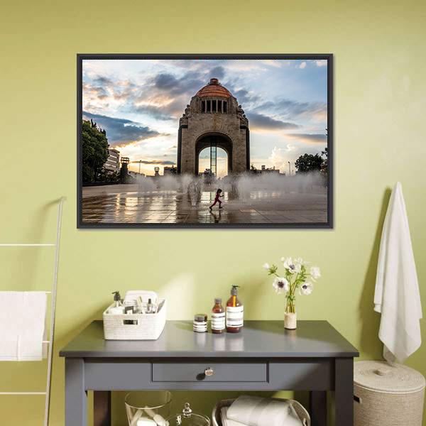 Water Fountain In Front Of Monument To The Mexican Revolution Canvas Wall Art-5 Horizontal-Gallery Wrap-22" x 12"-Tiaracle