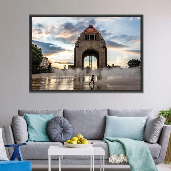 Water Fountain In Front Of Monument To The Mexican Revolution Canvas Wall Art-5 Horizontal-Gallery Wrap-22" x 12"-Tiaracle