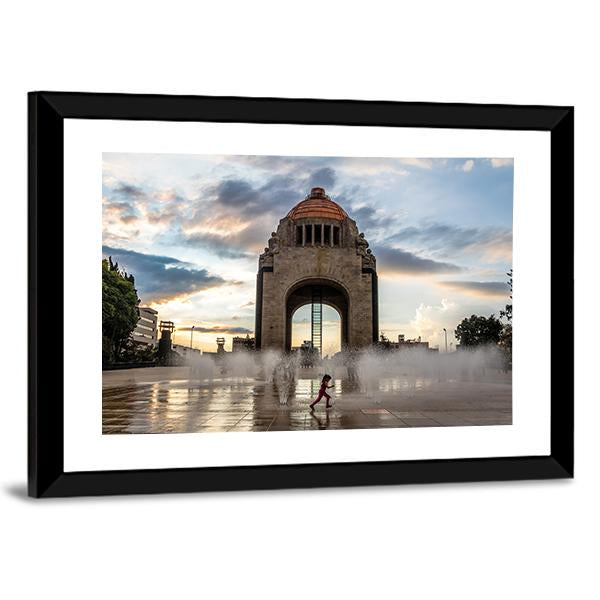 Water Fountain In Front Of Monument To The Mexican Revolution Canvas Wall Art-5 Horizontal-Gallery Wrap-22" x 12"-Tiaracle