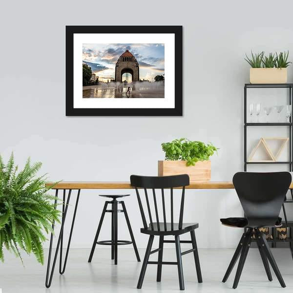 Water Fountain In Front Of Monument To The Mexican Revolution Canvas Wall Art-5 Horizontal-Gallery Wrap-22" x 12"-Tiaracle