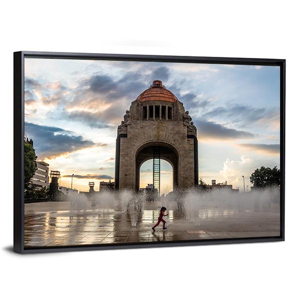 Water Fountain In Front Of Monument To The Mexican Revolution Canvas Wall Art-5 Horizontal-Gallery Wrap-22" x 12"-Tiaracle