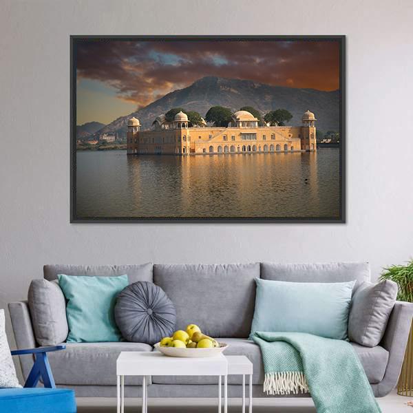 Water Palace In Jaipur Canvas Wall Art-5 Horizontal-Gallery Wrap-22" x 12"-Tiaracle