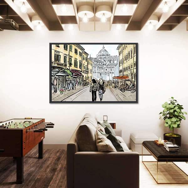 Watercolor Sketch Of Street In Pisa Canvas Wall Art-5 Horizontal-Gallery Wrap-22" x 12"-Tiaracle