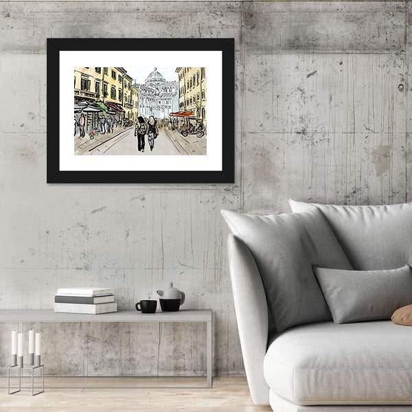 Watercolor Sketch Of Street In Pisa Canvas Wall Art-5 Horizontal-Gallery Wrap-22" x 12"-Tiaracle