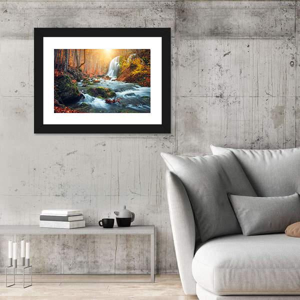 Waterfall At Mountain River In Colorful Autumn Forest Canvas Wall Art-5 Horizontal-Gallery Wrap-22" x 12"-Tiaracle