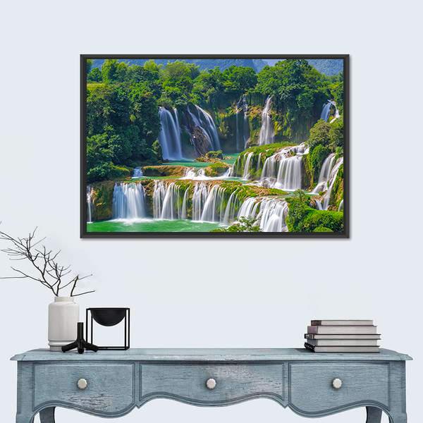 Waterfall Detian Canvas Wall Art-1 Piece-Floating Frame-36" x 24"-Tiaracle