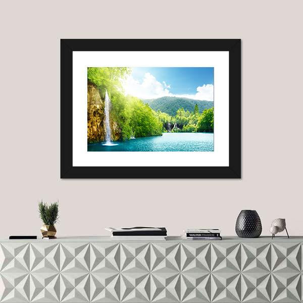 Waterfall In Croatia Canvas Wall Art-1 Piece-Framed Print-30" x 20"-Tiaracle