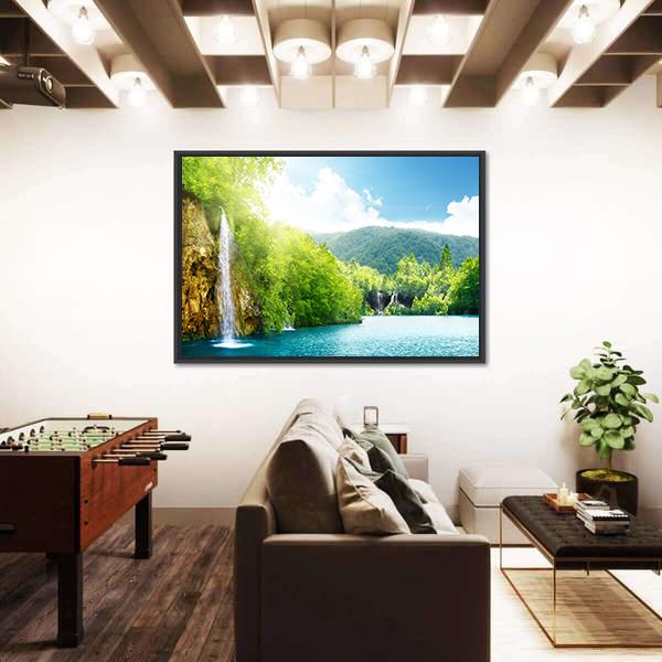 Waterfall In Croatia Canvas Wall Art-5 Horizontal-Gallery Wrap-22" x 12"-Tiaracle