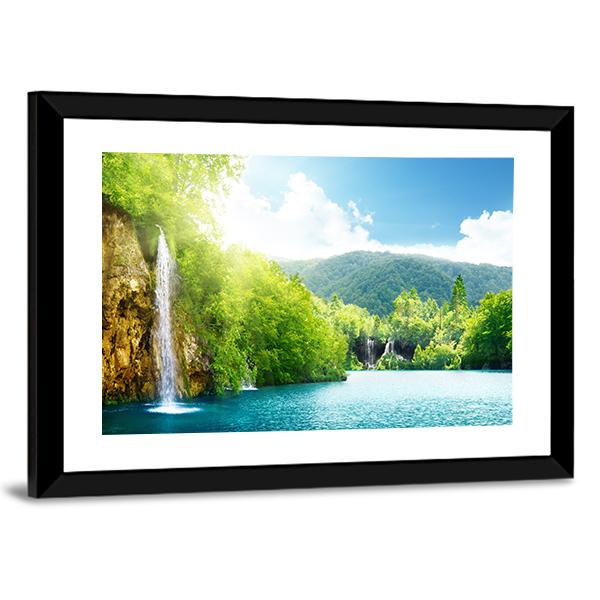 Waterfall In Croatia Canvas Wall Art-5 Horizontal-Gallery Wrap-22" x 12"-Tiaracle