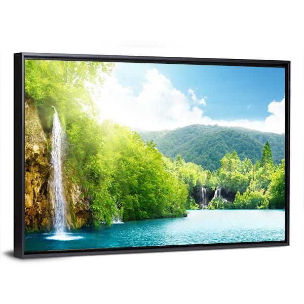 Waterfall In Croatia Canvas Wall Art-5 Horizontal-Gallery Wrap-22" x 12"-Tiaracle