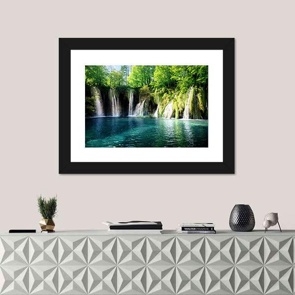 Waterfall In Forest Plitvice Croatia Canvas Wall Art-1 Piece-Framed Print-42" x 14"-Tiaracle