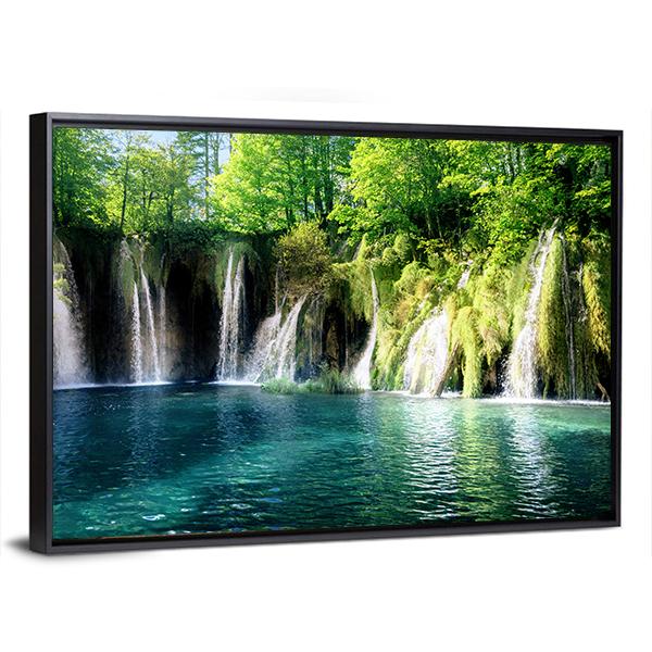 Waterfall In Forest Plitvice Croatia Canvas Wall Art-5 Horizontal-Gallery Wrap-22" x 12"-Tiaracle