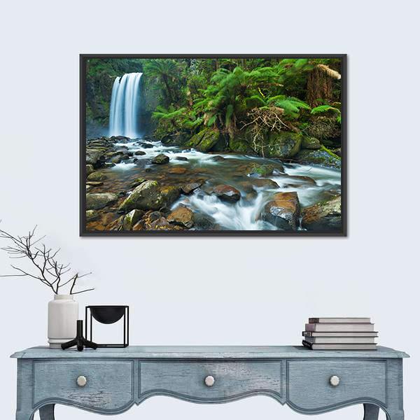 Waterfall In Great Otway National Australia Canvas Wall Art-1 Piece-Floating Frame-36" x 24"-Tiaracle