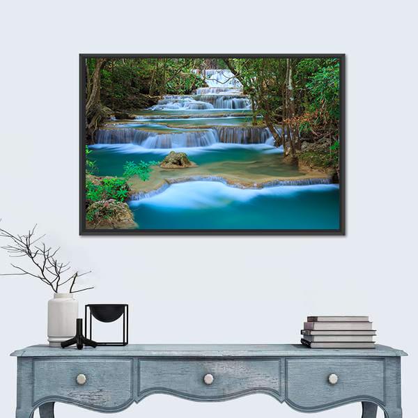 Waterfall In Kanchanaburi Thailand Canvas Wall Art-1 Piece-Floating Frame-36" x 24"-Tiaracle